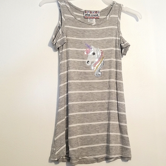 Pink Crush Toddler's Sequin Unicorn Striped Dress Rayon Spandex Made in the USA - Picture 1 of 4